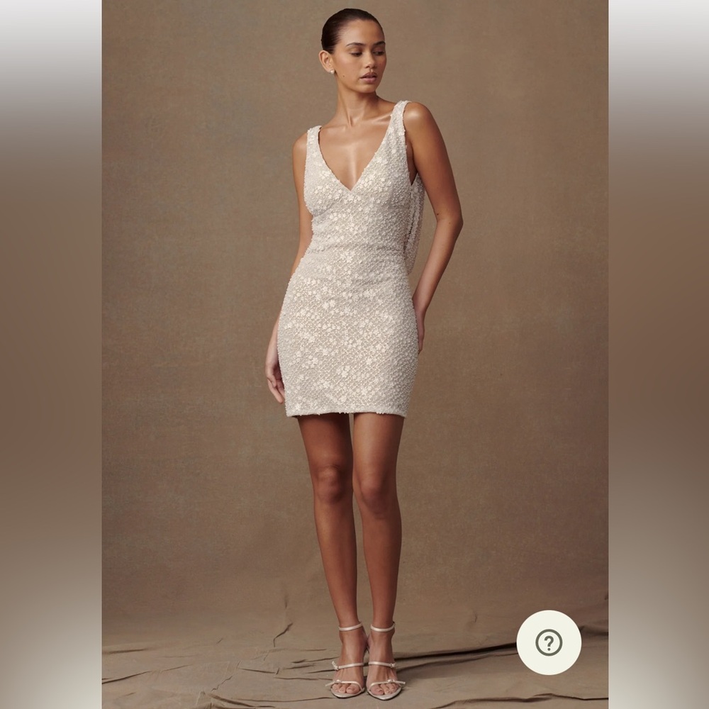 Louanne Daisy Beaded Mini Dress - White, Size S